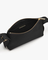 Open belt bag with zipper on white background