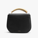 Handbag with a curved top handle and brand logo at the front.