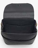 Open handbag viewed from above.