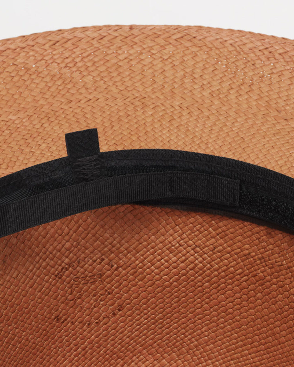 Close-up of a textured hat with a fabric band.