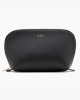 Black textured pouch with personalized initials 'ABC'.