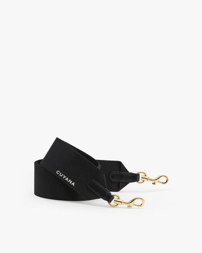 Strap with metal clasps and brand logo.
