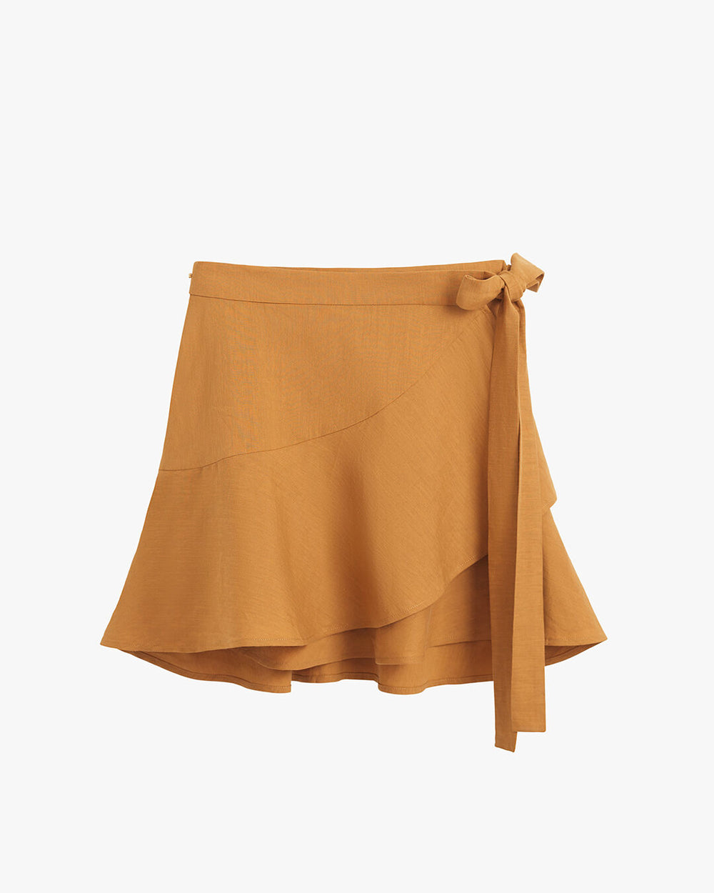 Skirt with asymmetrical hem and side tie detail.