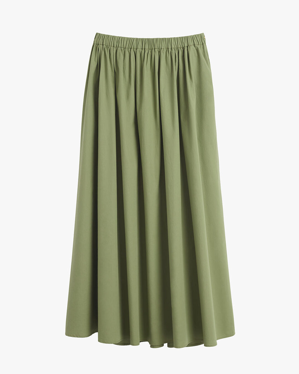 Poplin Gathered Skirt Long skirt with elastic waistband and flowing pleats.