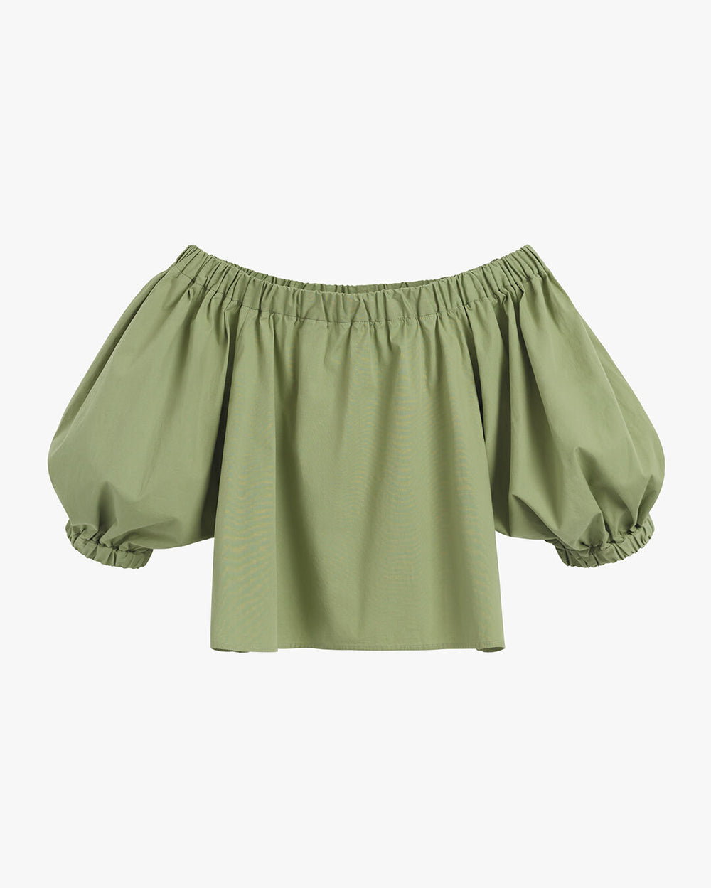 Poplin Off-The-Shoulder Cropped Top Off-shoulder blouse with elastic neckline and puffed sleeves.