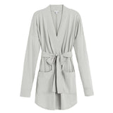 Long-sleeved cardigan with a belt and front pockets, displayed on a plain background.