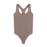 Sleeveless bodysuit with a scoop neckline and racerback design.