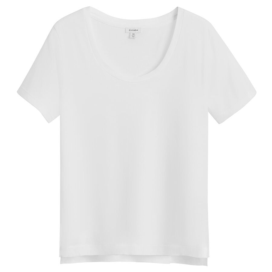 Plain t-shirt displayed against a blank background.