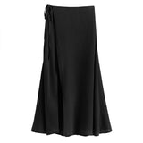 Long skirt with a side tie and flared hem.