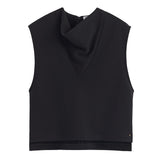 Sleeveless top with a draped neckline.