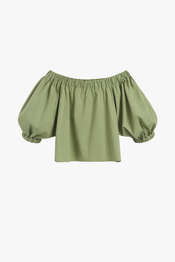 Poplin Off-The-Shoulder Cropped Top Leaf / Small