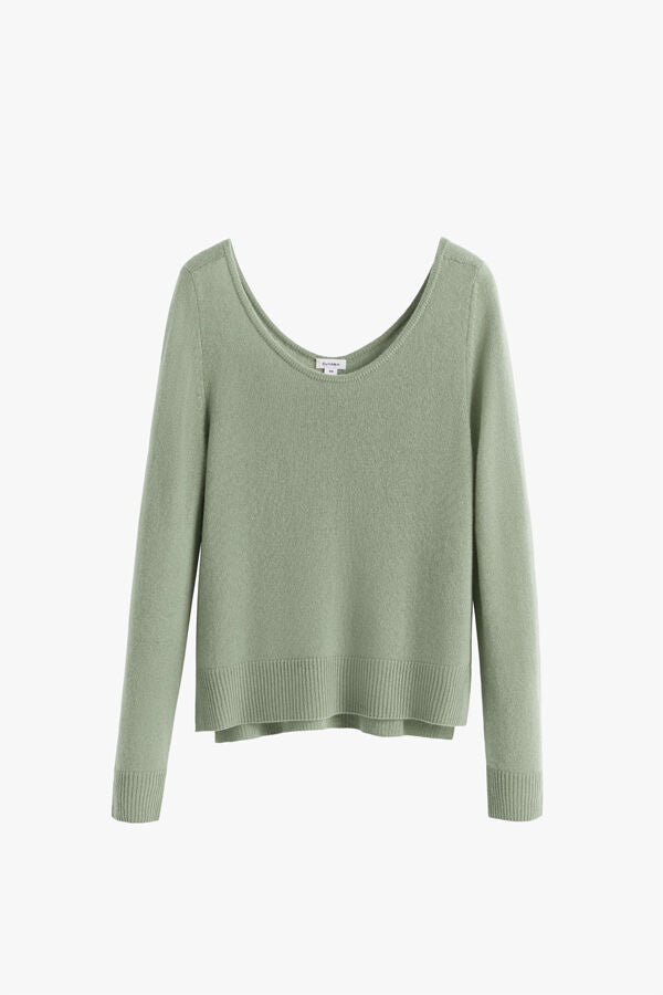 Single-Origin Cashmere Scoop Neck Sweater Leaf / Extra Small