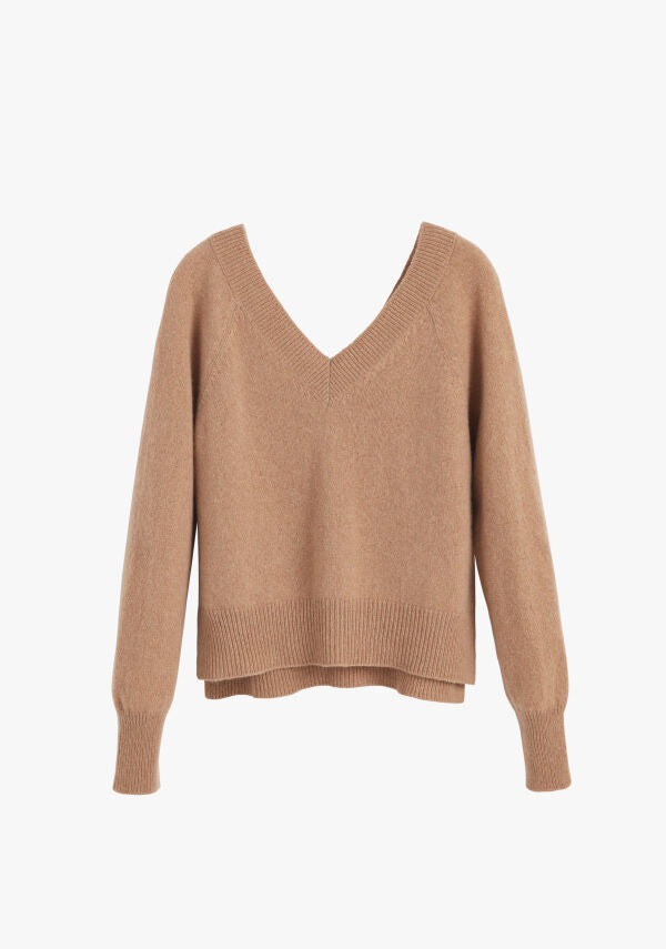 Cashmere Deep V-Neck Sweater Camel / Extra Small