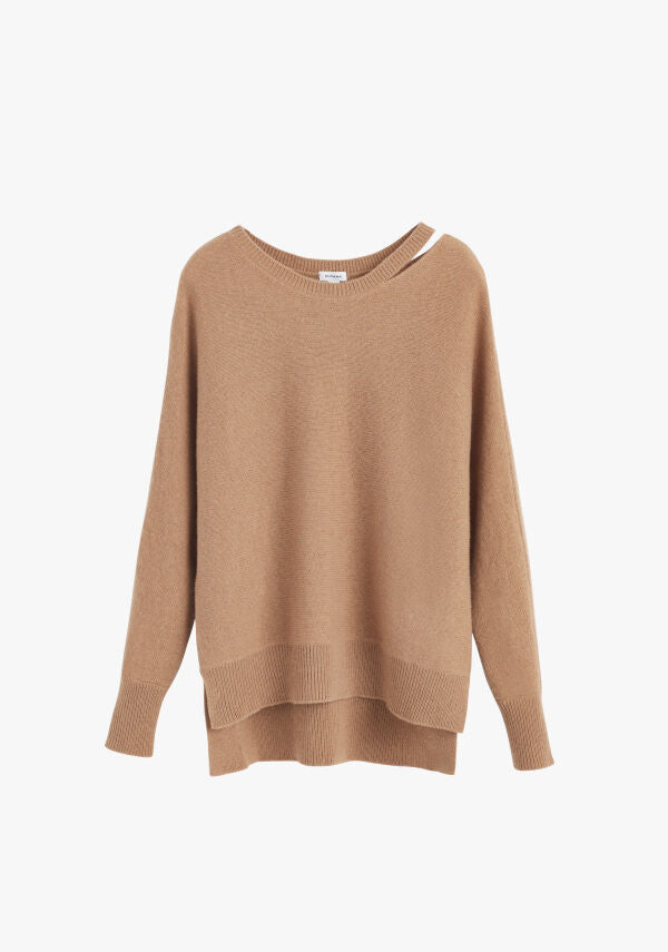 Recycled Cashmere Split-Neck Sweater Camel / Extra Small