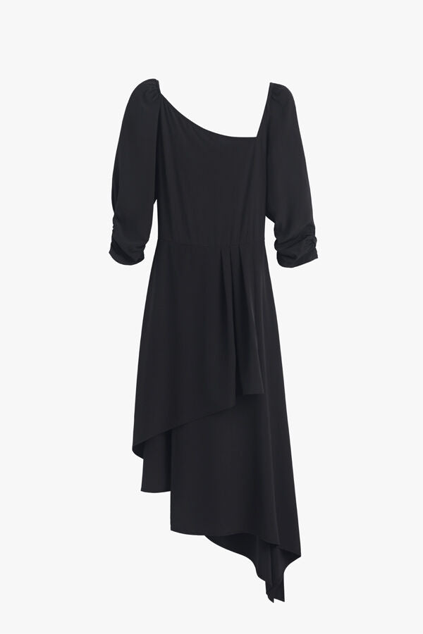 Silk Drape Front Dress Black / Extra Small