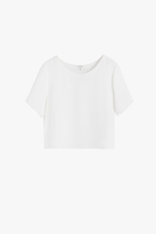 Silk Cropped Crewneck Tee White / Small