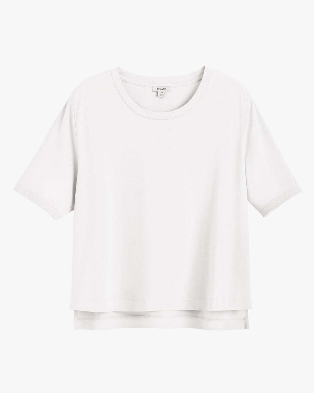 Plain short-sleeved t-shirt on plain background.