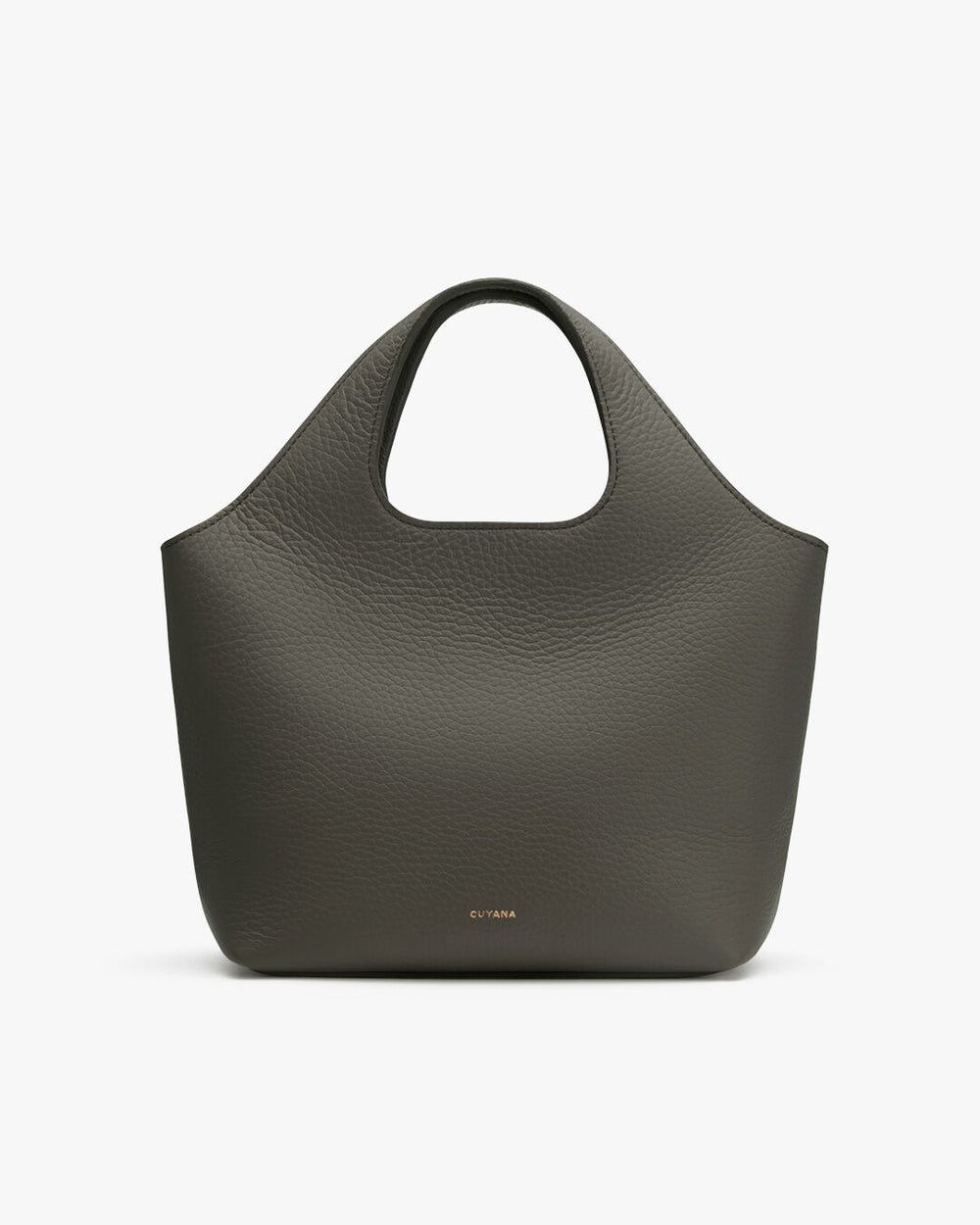 Handbag with a single handle and brand logo on the front.
