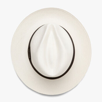 Panama Hat Top view of a hat with a circular brim and indented crown.
