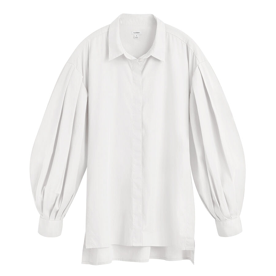 Poplin Balloon Sleeve Shirt White blouse with long puffy sleeves and a collar