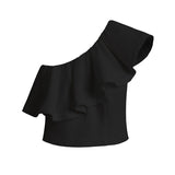 One-shoulder top with ruffle detail.