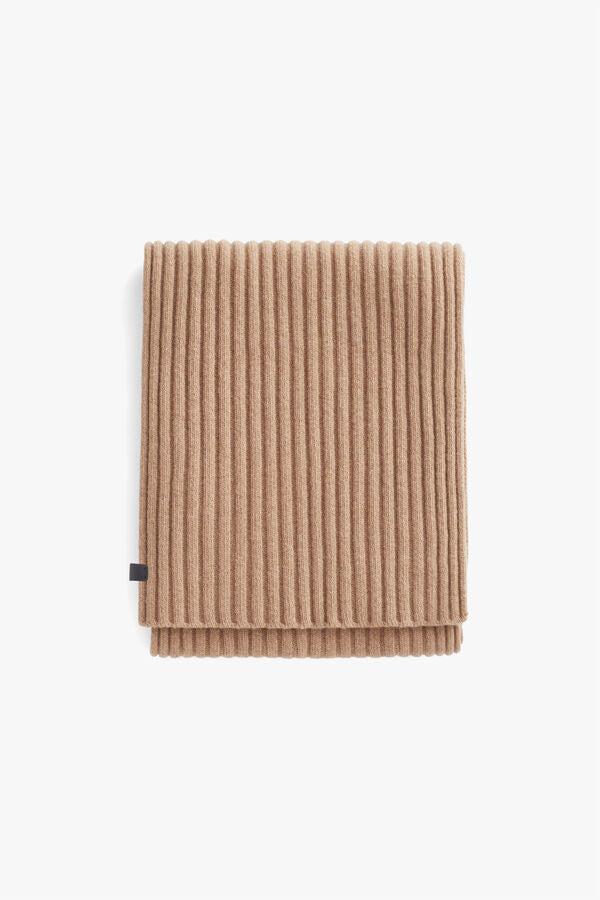 Mens Wool Cashmere Ribbed Scarf Camel / One Size