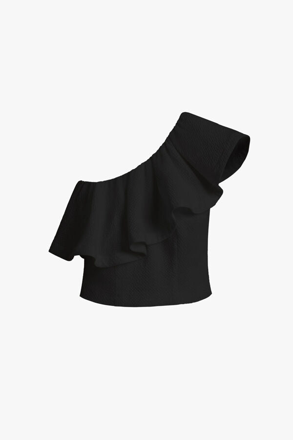 Cropped Flounce Top Black / Extra Large