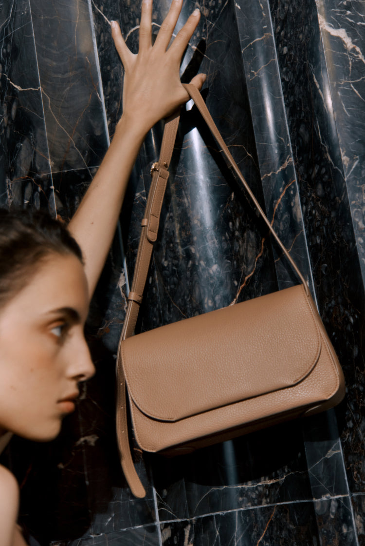 Cuyana Brown Grained Leather Crossbody Bag