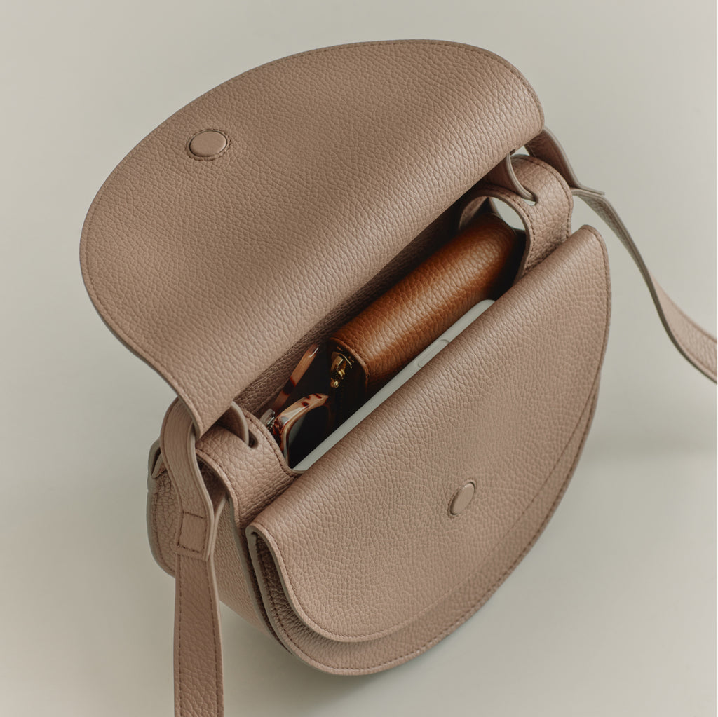 Cuyana Brown Grained Leather Crossbody Bag