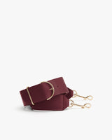 Leather bag strap with metal clasps