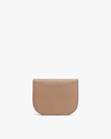 Small leather purse with a rounded flap.