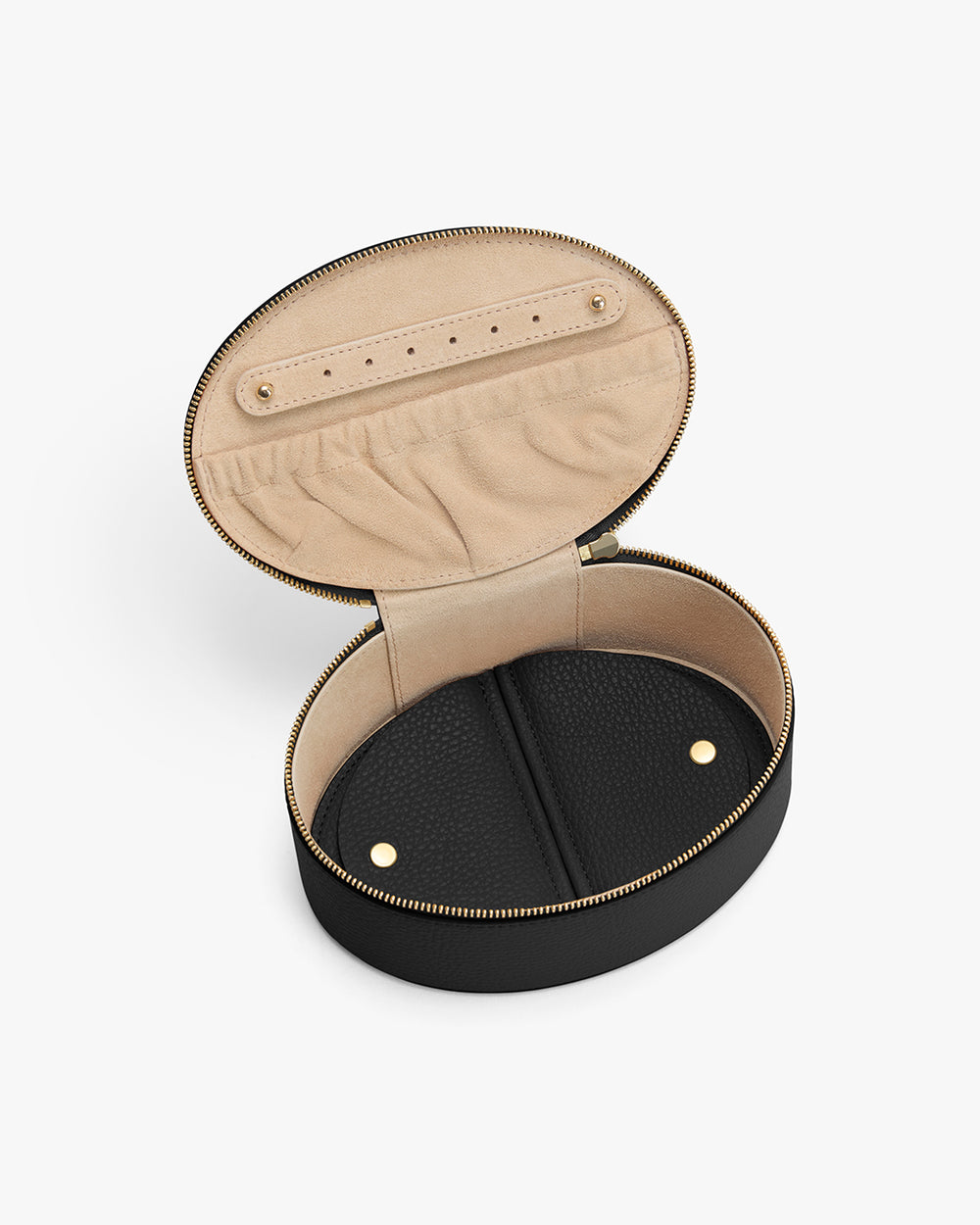 Small open zippered case with compartments inside