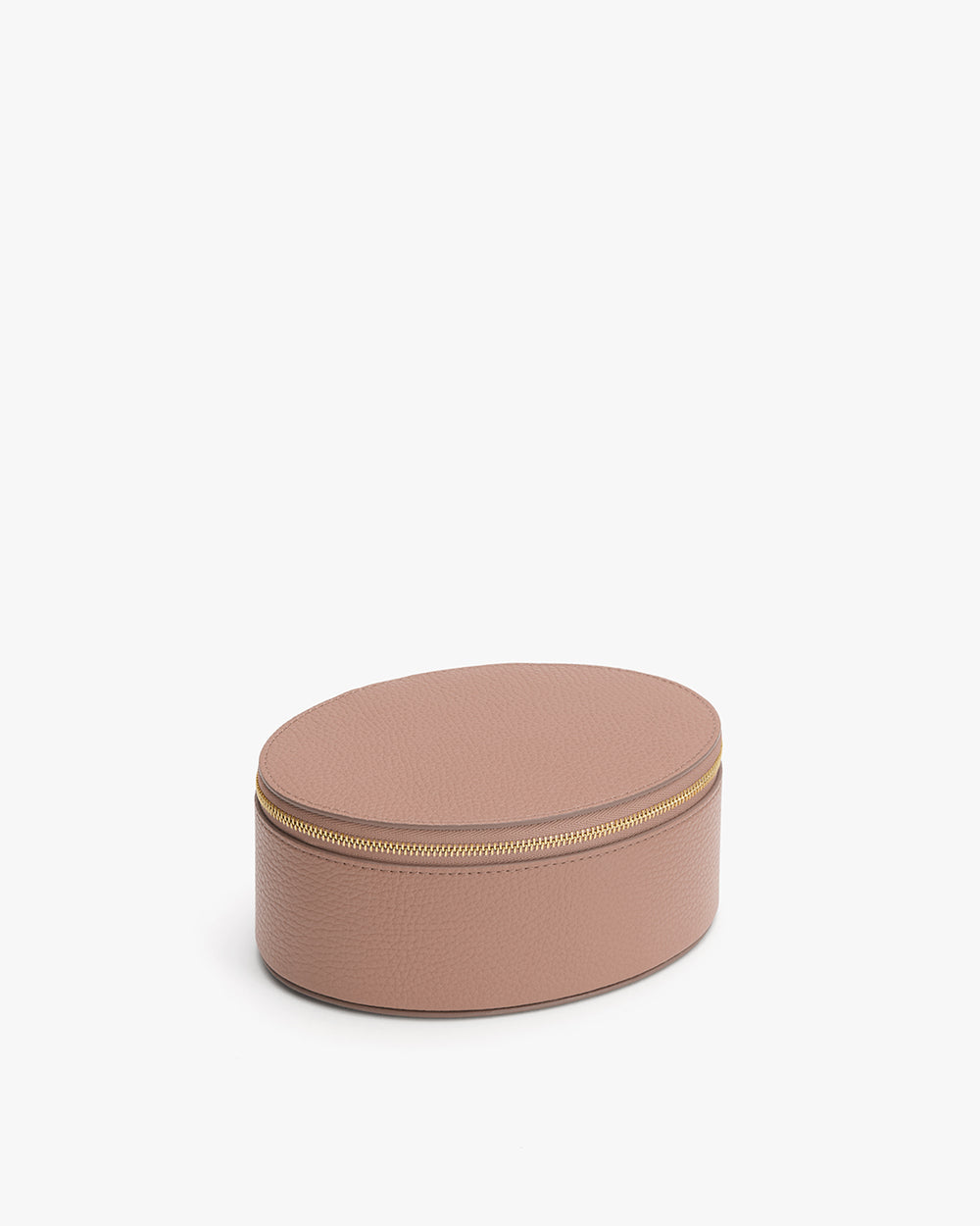 Round zippered case with textured surface