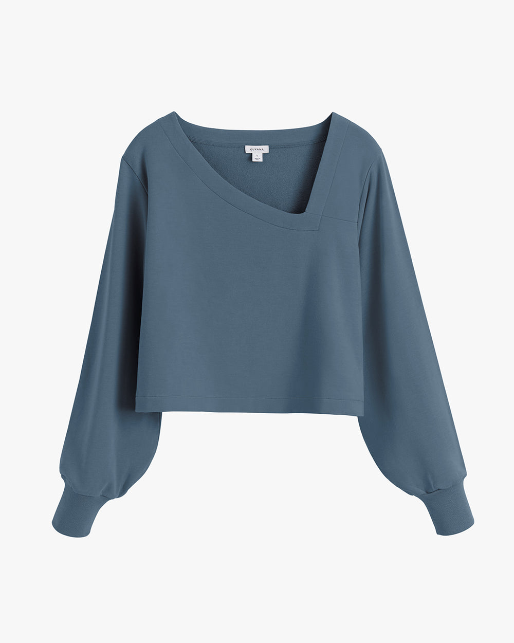 Long-sleeve cropped boxy top with asymmetrical neckline