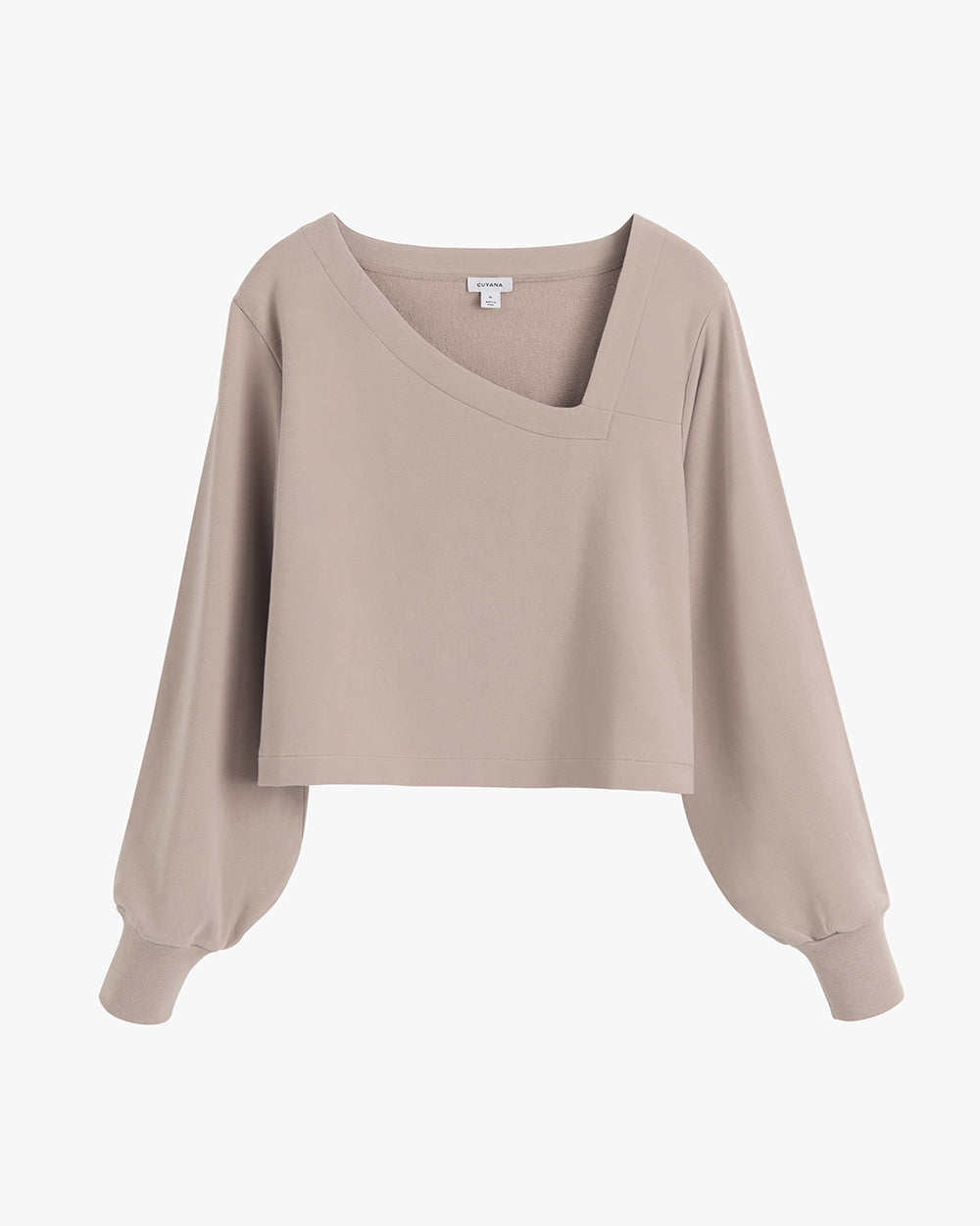 Long-sleeve cropped boxy top with asymmetrical neckline