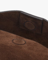 Close-up of a shoe showing a snap button detail.