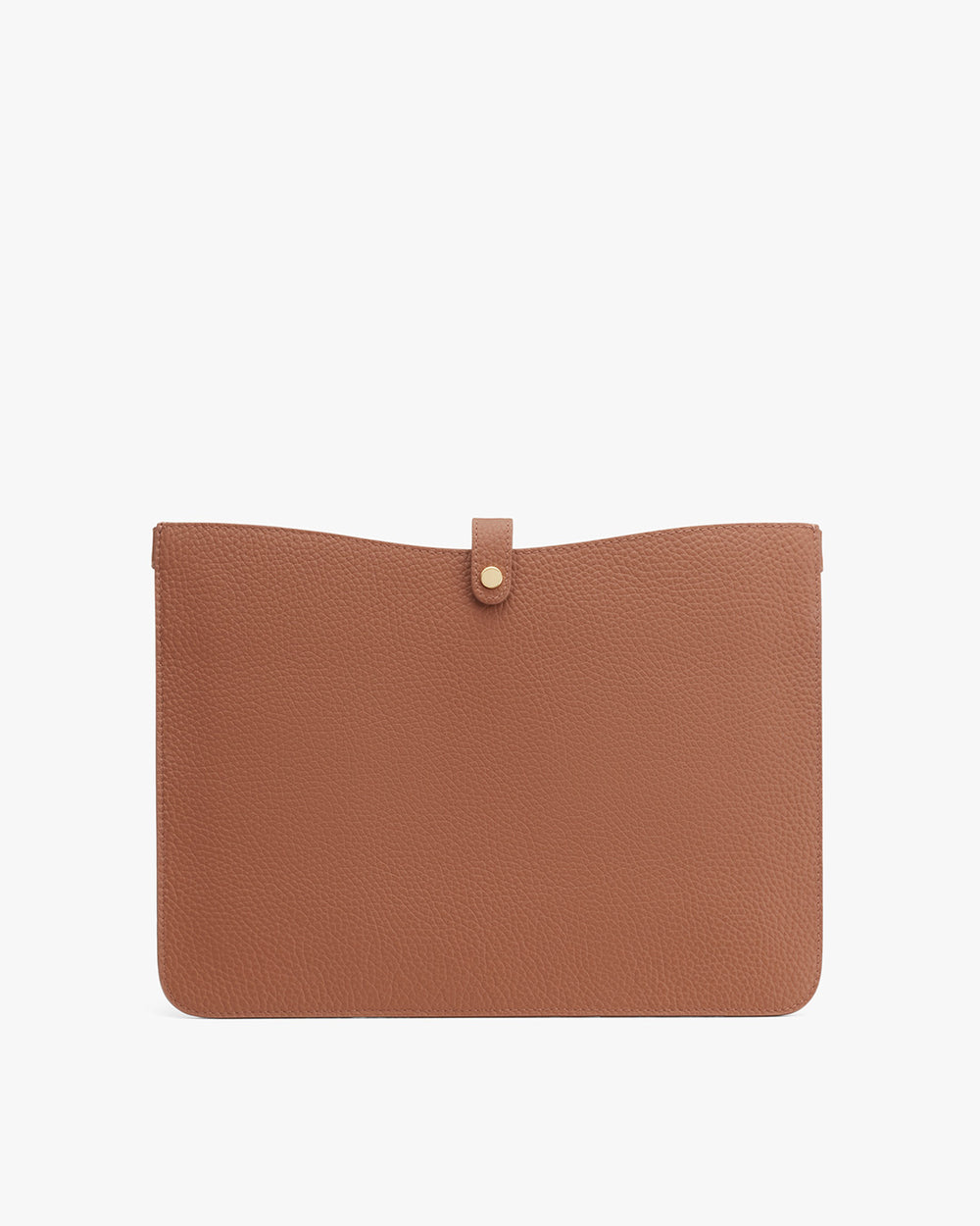 Leather pouch with flap closure on a plain background