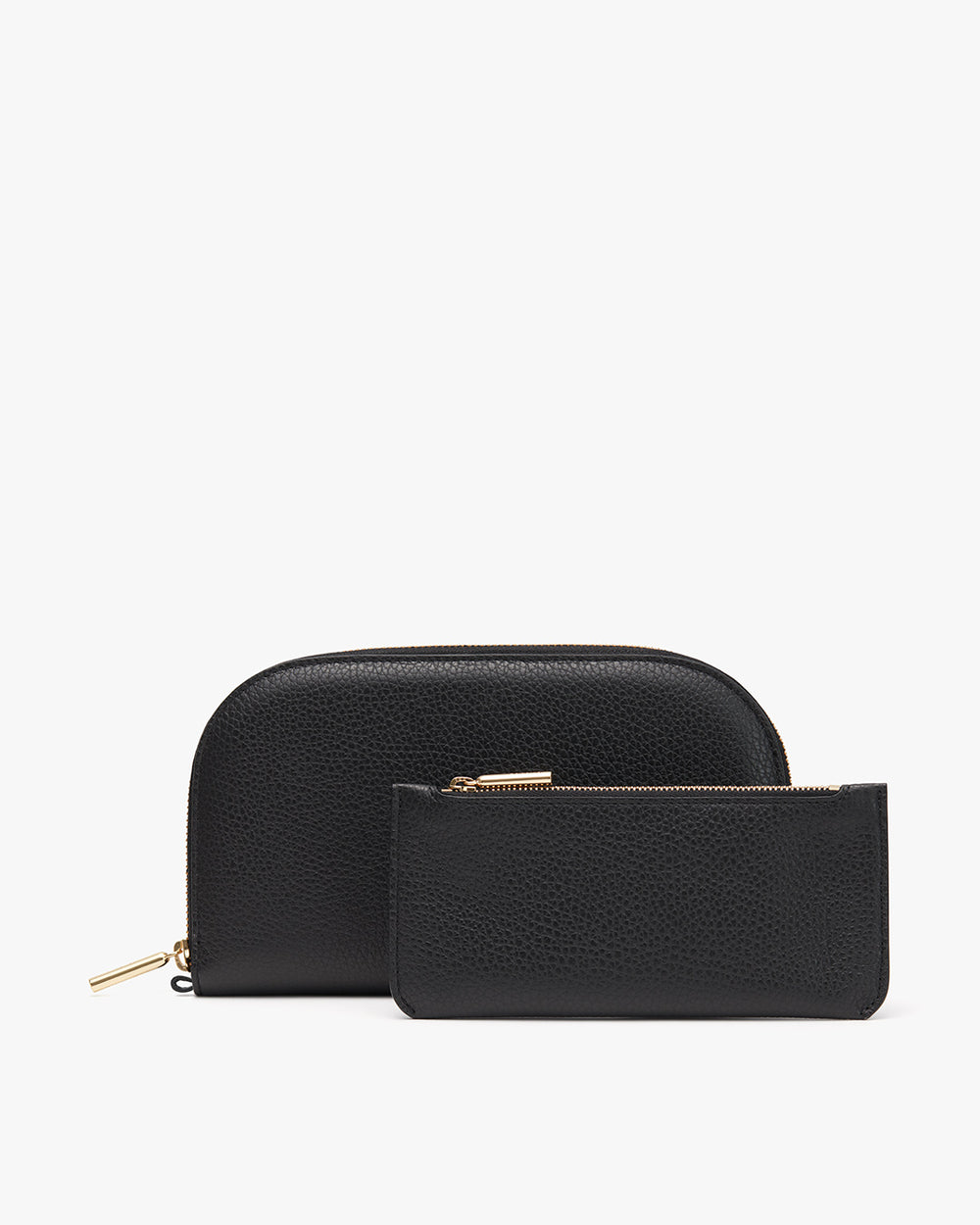 Gusseted Leather Coin Purse with Zipper - Black