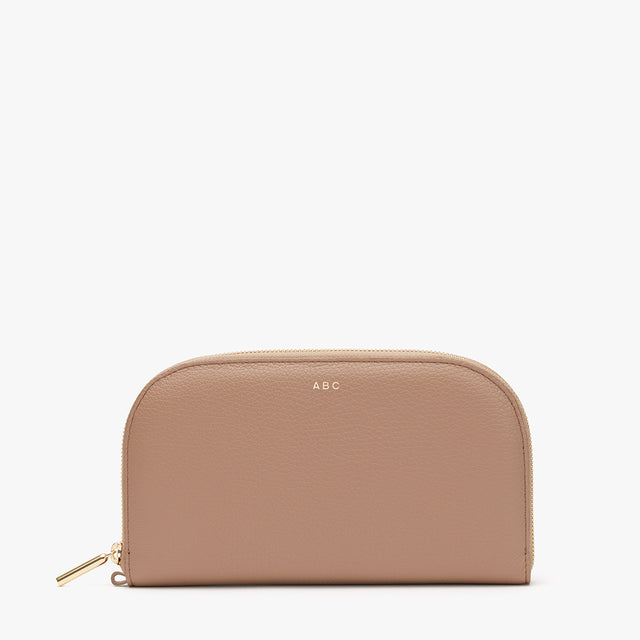 Zippered pouch with initials ABC on the front.