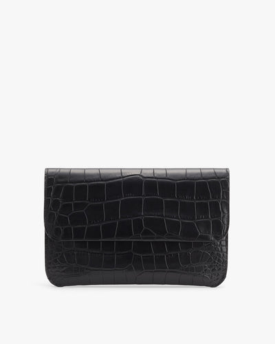 Wallet with croc-embossed leather design against a neutral background.