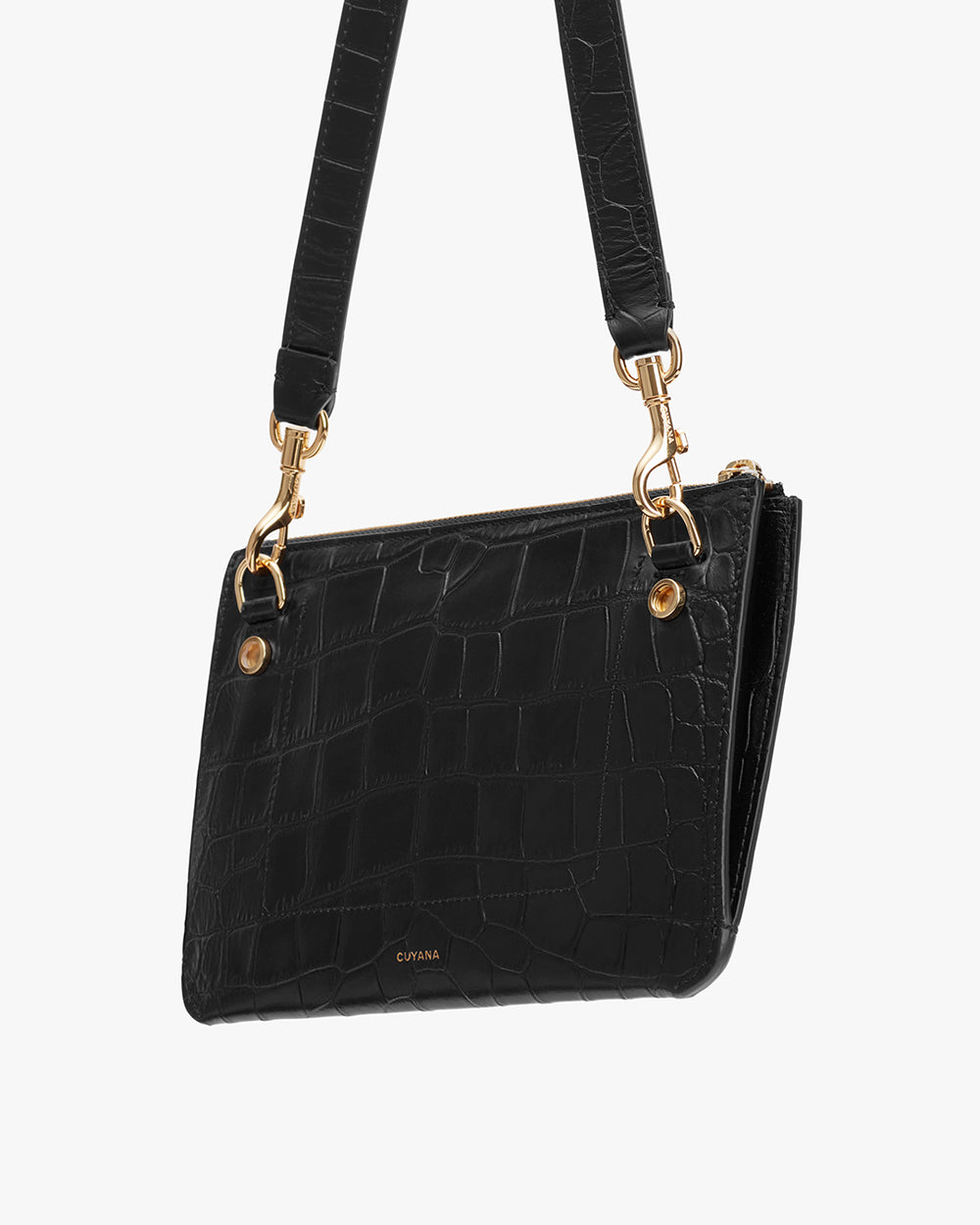 Shoulder bag with croc-embossed leather and gold-tone hardware.