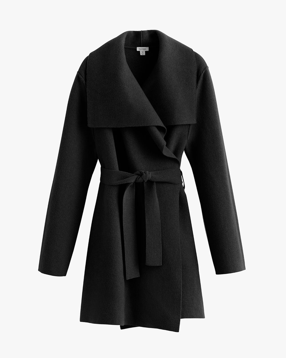 Coat with a collar and belt on a white background