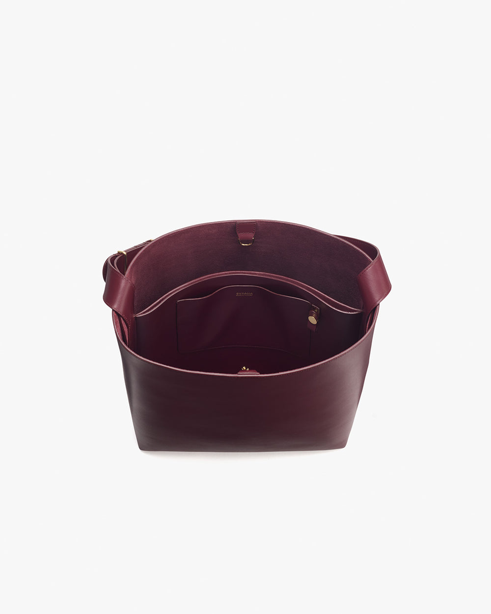 Open top bucket bag with spacious interior and shoulder strap.