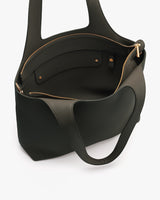 Open tote bag with a zippered inner pocket and two shoulder straps.