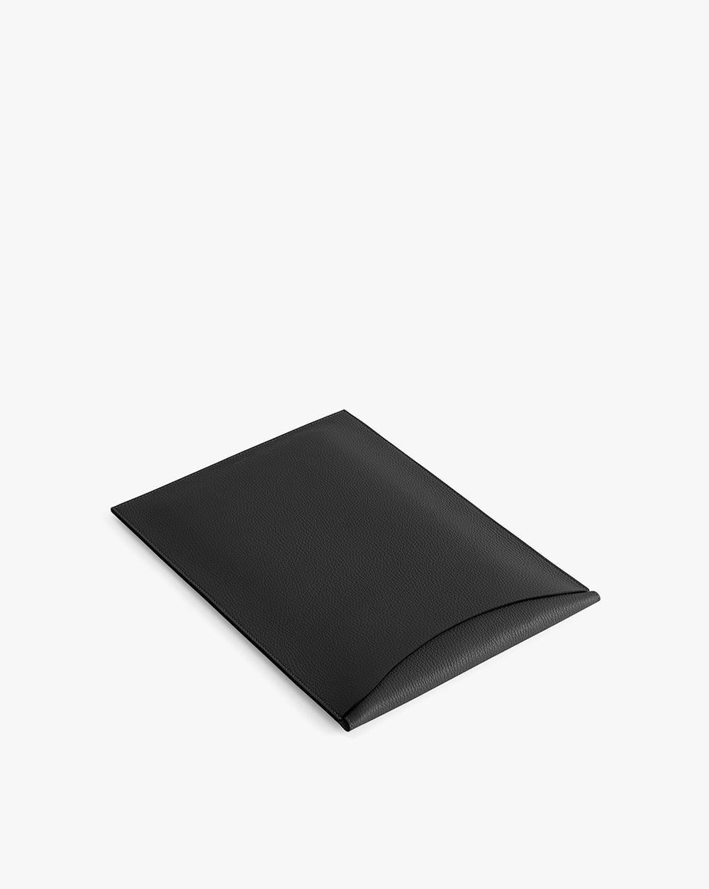 Rectangular leather laptop sleeve on plain background
