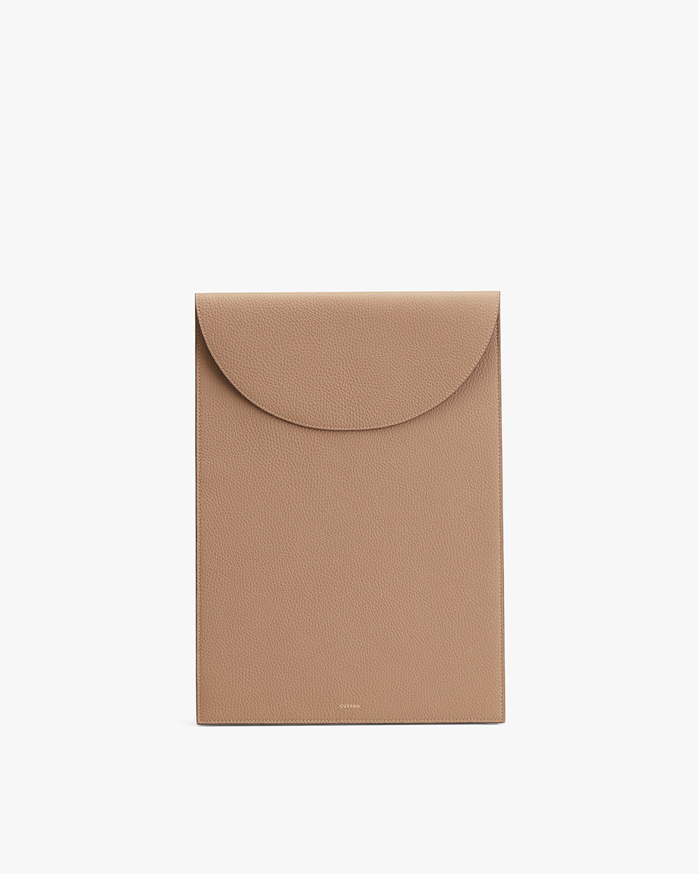 Rectangular leather laptop sleeve bag with a flap closure.