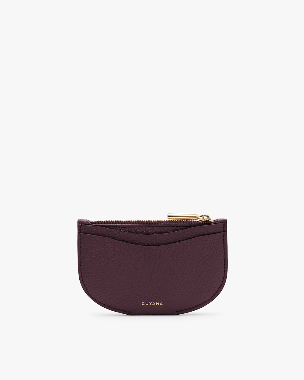 Small, curved pouch with zipper on top, brand logo at the bottom center.