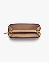 Open wallet with multiple compartments and a zipper closure
