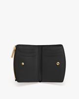 Open wallet with card slots and zipper on side