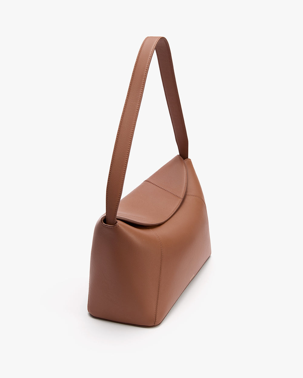 Rectangular handbag with a curved flap and a single strap